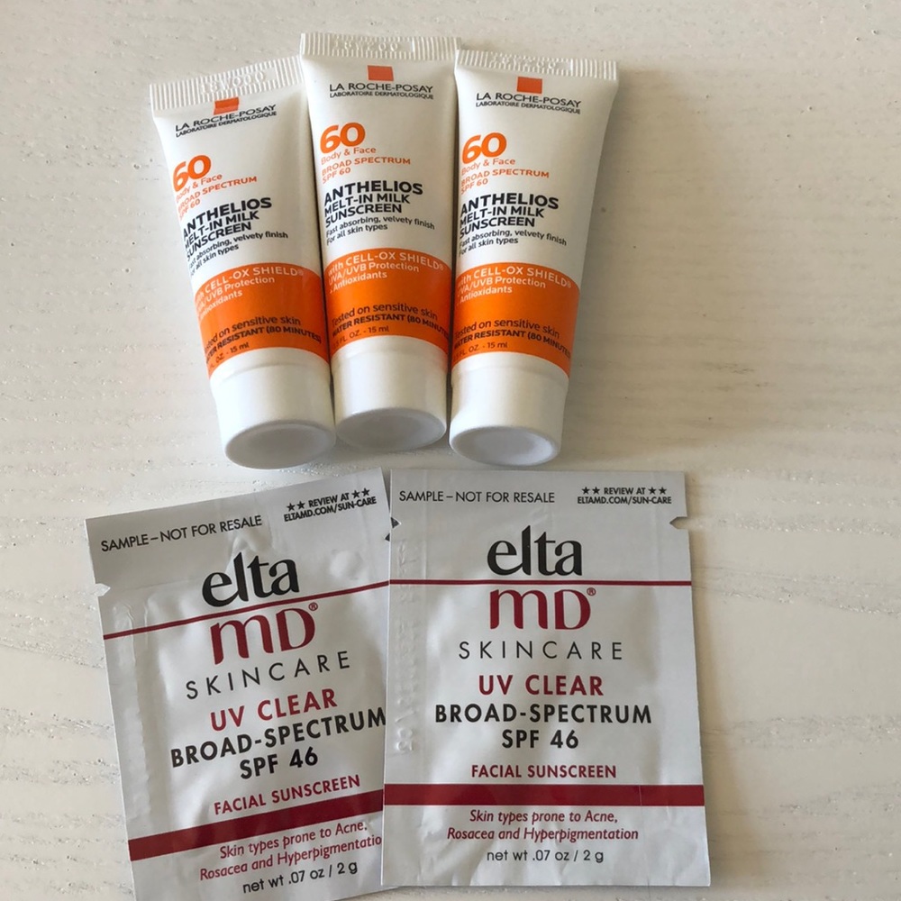 5pc Sunscreen EltaMD UV clear SPF 46 & La Roche Posay Melt-in Milk SPF 60